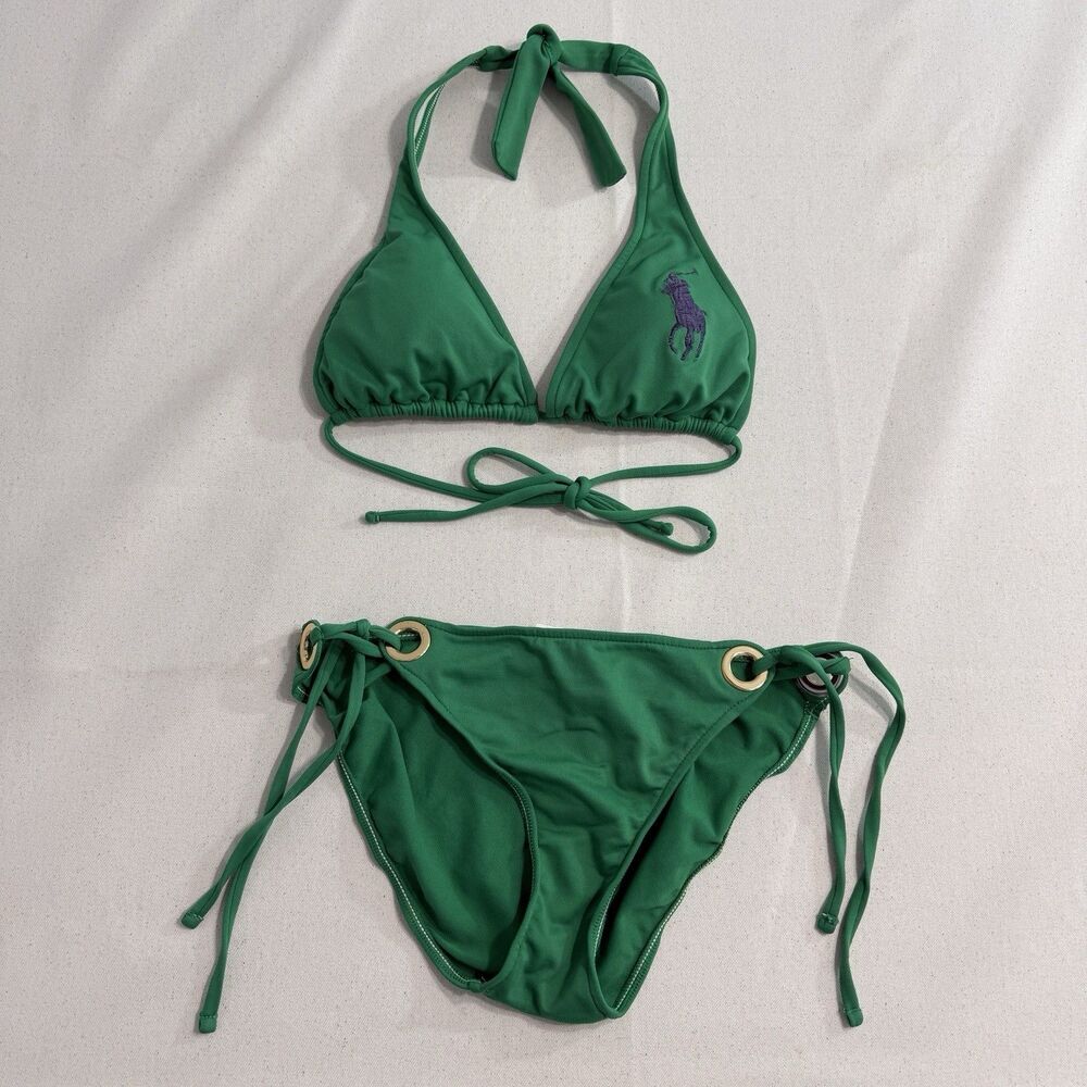 Ralph Lauren Green Bikini Top & Bottom Swimsuit Big Pony Size Small Women